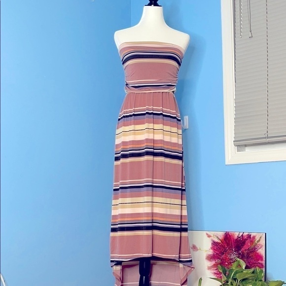 nwot Maurices Pink Beige Stripes Convertible Hi-low Maxi Dress US XS - Picture 2 of 6